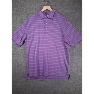 Peter Millar Summer Comfort Purple Pink Striped Golf Polo Shirt Mens Large L